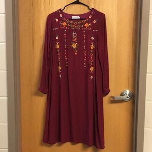 Burgundy Floral Embroidered Dress